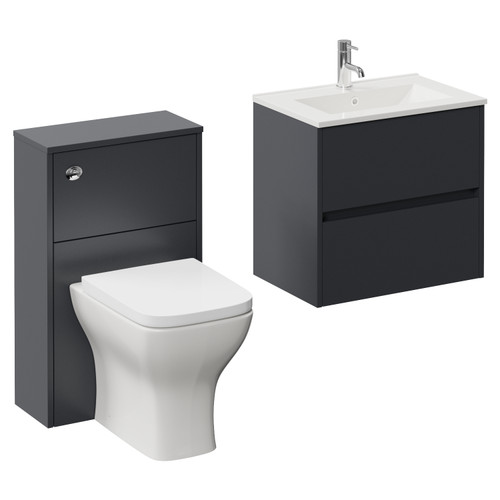Montego Graphite Grey 1100mm Wall Mounted Vanity Unit and Toilet Suite with Angel Basin Left Hand View