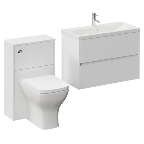 Montego Gloss White 1300mm Wall Mounted Vanity Unit and Toilet Suite with Glide Basin Left Hand View