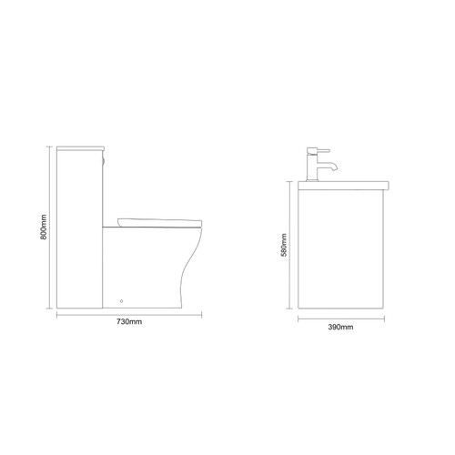 Montego Autumn Oak 1300mm Wall Mounted Vanity Unit and Toilet Suite with Glide Basin Dimensions Side