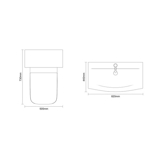 Montego Graphite Grey 1300mm Wall Mounted Vanity Unit and Toilet Suite with Arc Basin Dimensions Top