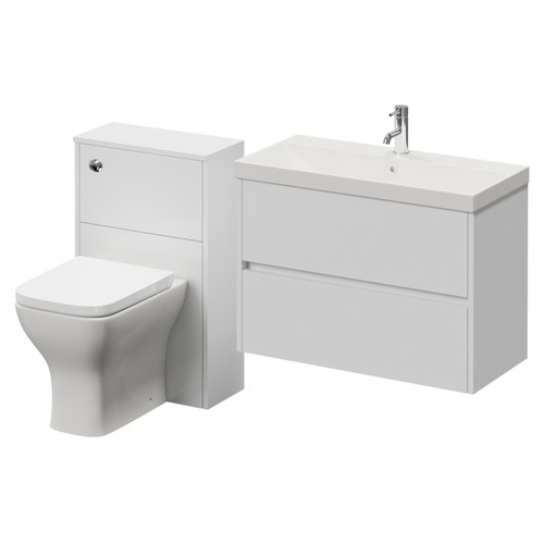 Montego Gloss White 1300mm Wall Mounted Vanity Unit and Toilet Suite with Rimini Basin Right Hand View