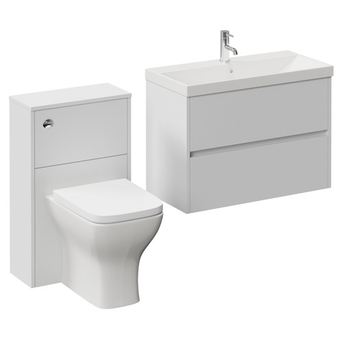 Montego Satin White 1300mm Wall Mounted Vanity Unit and Toilet Suite with Rimini Basin Left Hand View