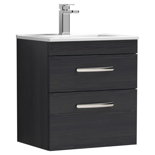 Nuie Athena Charcoal Black 500mm Wall Hung 2 Drawer Vanity Unit with 18mm Profile Basin - ATH019B Main Image
