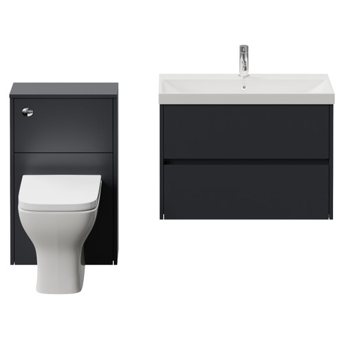 Montego Graphite Grey 1300mm Wall Mounted Vanity Unit and Toilet Suite with Rimini Basin Front View