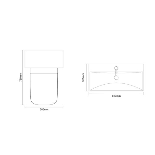 Montego Graphite Grey 1300mm Wall Mounted Vanity Unit and Toilet Suite with Rimini Basin Dimensions Top