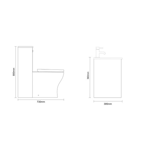Montego Gloss White 1300mm Wall Mounted Vanity Unit and Toilet Suite with Angel Basin Dimensions Side