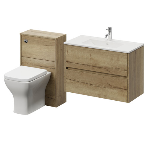 Montego Autumn Oak 1300mm Wall Mounted Vanity Unit and Toilet Suite with Angel Basin Right Hand View