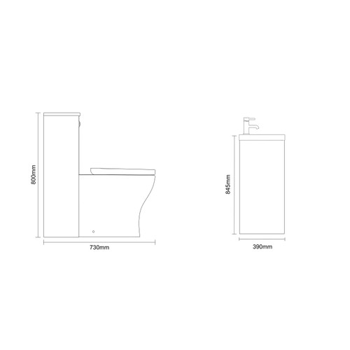 Montego Gloss White 1000mm Vanity Unit and Toilet Suite with Glide Basin Dimensions Side
