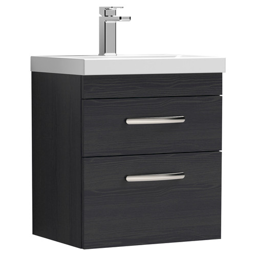 Nuie Athena Charcoal Black 500mm Wall Hung 2 Drawer Vanity Unit with 50mm Profile Basin - ATH019D Main Image