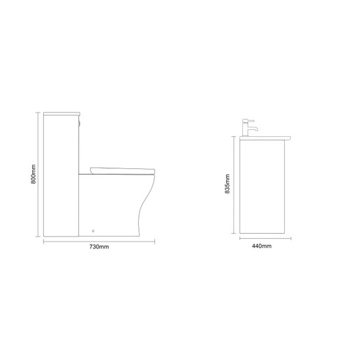 Montego Graphite Grey 1000mm Vanity Unit and Toilet Suite with Angel Basin Dimensions Side