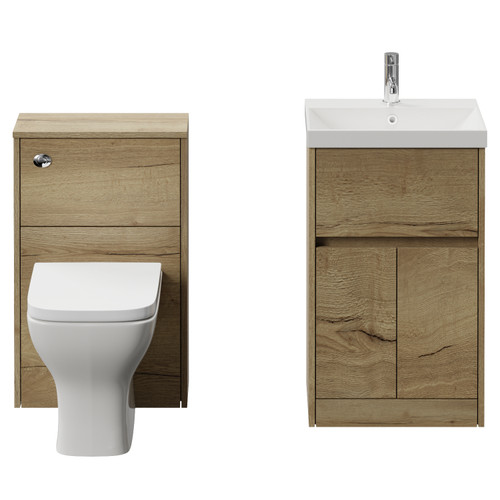 Montego Autumn Oak 1000mm Vanity Unit and Toilet Suite with Rimini Basin Front View