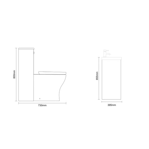 Montego Gloss White 1100mm Vanity Unit and Toilet Suite with Rimini Basin Dimensions Side