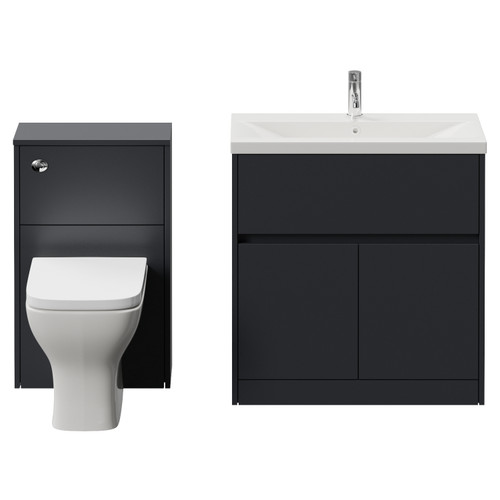 Montego Graphite Grey 1300mm Vanity Unit and Toilet Suite with Glide Basin Front View