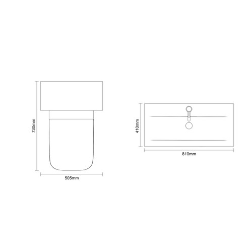 Montego Graphite Grey 1300mm Vanity Unit and Toilet Suite with Glide Basin Dimensions Top