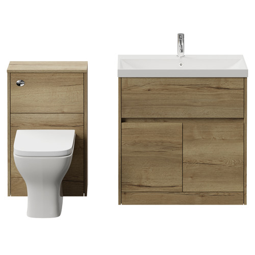 Montego Autumn Oak 1300mm Vanity Unit and Toilet Suite with Rimini Basin Front View