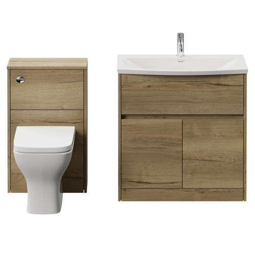 Montego Autumn Oak 1300mm Vanity Unit and Toilet Suite with Arc Basin Front View