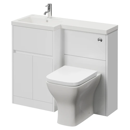 Montego Combination Gloss White 1000mm 2 Door 1 Drawer Vanity Unit Toilet Suite with Left Hand Square Lucia Basin Right Hand View