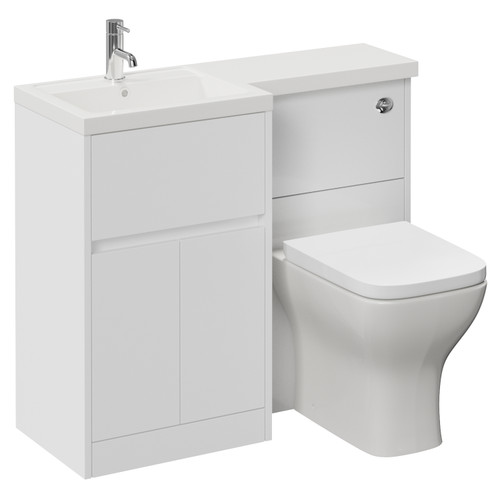 Montego Combination Gloss White 1000mm 2 Door 1 Drawer Vanity Unit Toilet Suite with Left Hand Square Lucia Basin Left Hand View