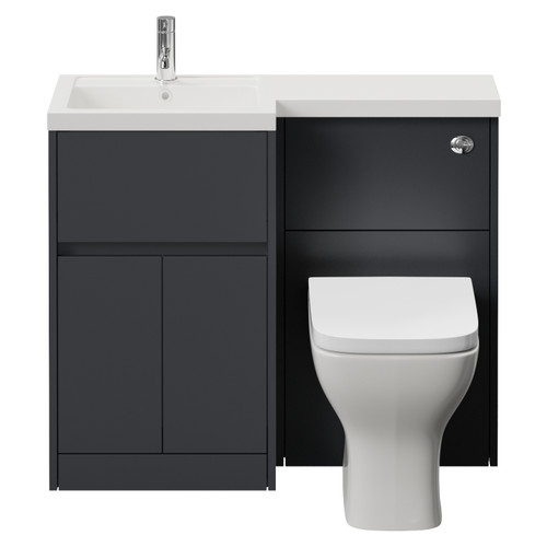 Montego Combination Graphite Grey 1000mm 2 Door 1 Drawer Vanity Unit Toilet Suite with Left Hand Square Lucia Basin Front View
