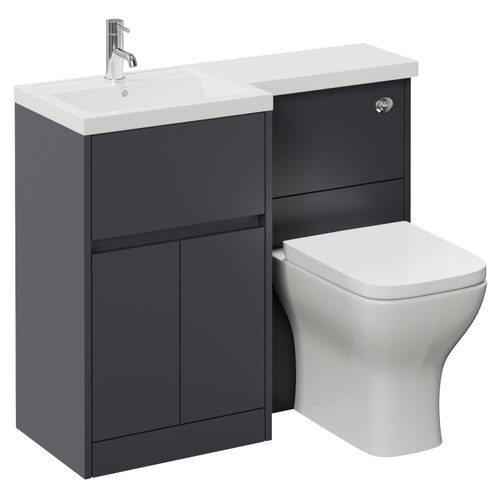 Montego Combination Graphite Grey 1000mm 2 Door 1 Drawer Vanity Unit Toilet Suite with Left Hand Square Lucia Basin Left Hand View