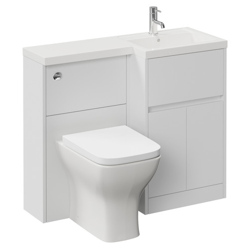 Montego Combination Satin White 1000mm 2 Door 1 Drawer Vanity Unit Toilet Suite with Right Hand Square Lucia Basin Left Hand View