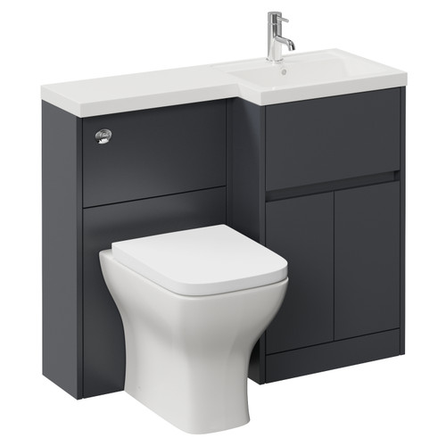 Montego Combination Graphite Grey 1000mm 2 Door 1 Drawer Vanity Unit Toilet Suite with Right Hand Square Lucia Basin Left Hand View