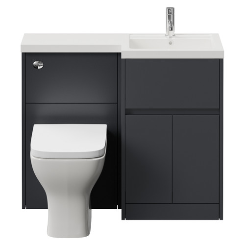 Montego Combination Graphite Grey 1000mm 2 Door 1 Drawer Vanity Unit Toilet Suite with Right Hand Square Lucia Basin Front View