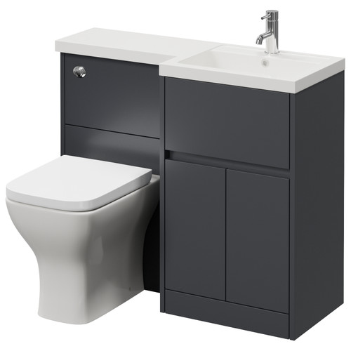 Montego Combination Graphite Grey 1000mm 2 Door 1 Drawer Vanity Unit Toilet Suite with Right Hand Square Lucia Basin Right Hand View