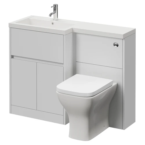 Montego Combination Satin White 1100mm 2 Door 1 Drawer Vanity Unit Toilet Suite with Left Hand Square Lucia Basin Right Hand View