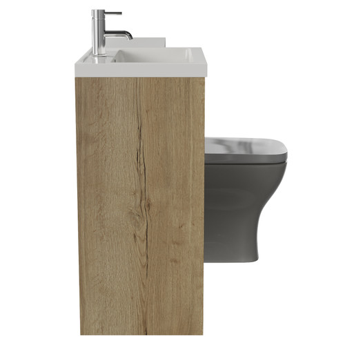 Montego Combination Autumn Oak 1100mm 2 Door 1 Drawer Vanity Unit Toilet Suite with Left Hand Square Lucia Basin Side View