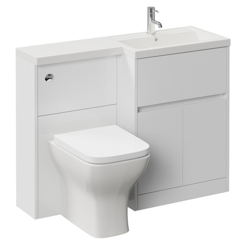 Montego Combination Gloss White 1100mm 2 Door 1 Drawer Vanity Unit Toilet Suite with Right Hand Square Lucia Basin Left Hand View