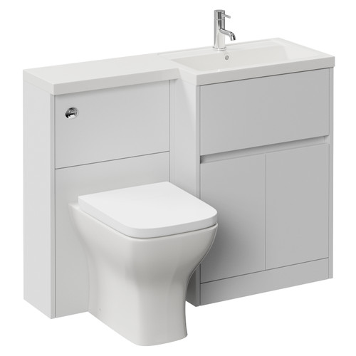 Montego Combination Satin White 1100mm 2 Door 1 Drawer Vanity Unit Toilet Suite with Right Hand Square Lucia Basin Left Hand View