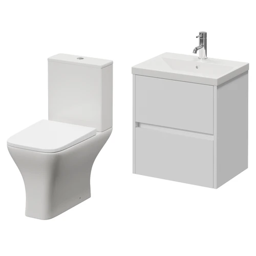 Montego Gloss White 500mm Wall Mounted 2 Drawer Vanity Unit and Kingston Toilet Suite with Glide Basin Right Hand View