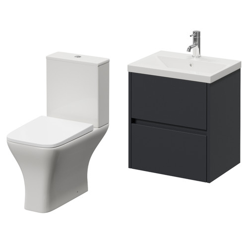 Montego Graphite Grey 500mm Wall Mounted 2 Drawer Vanity Unit and Kingston Toilet Suite with Glide Basin Right Hand View