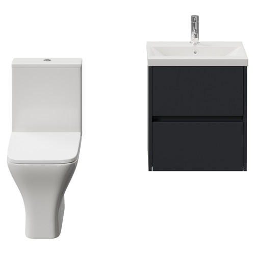 Montego Graphite Grey 500mm Wall Mounted 2 Drawer Vanity Unit and Kingston Toilet Suite with Glide Basin Front View