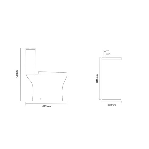 Montego Graphite Grey 500mm Wall Mounted 2 Drawer Vanity Unit and Kingston Toilet Suite with Glide Basin Dimensions Side
