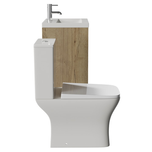 Montego Autumn Oak 500mm Wall Mounted 2 Drawer Vanity Unit and Kingston Toilet Suite with Glide Basin Side View