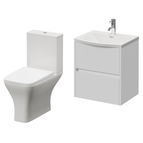 Montego Gloss White 500mm Wall Mounted 2 Drawer Vanity Unit and Kingston Toilet Suite with Arc Basin Right Hand View