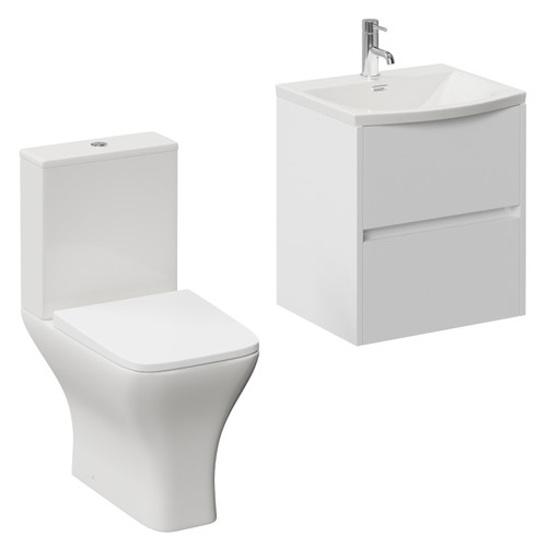Montego Gloss White 500mm Wall Mounted 2 Drawer Vanity Unit and Kingston Toilet Suite with Arc Basin Left Hand View
