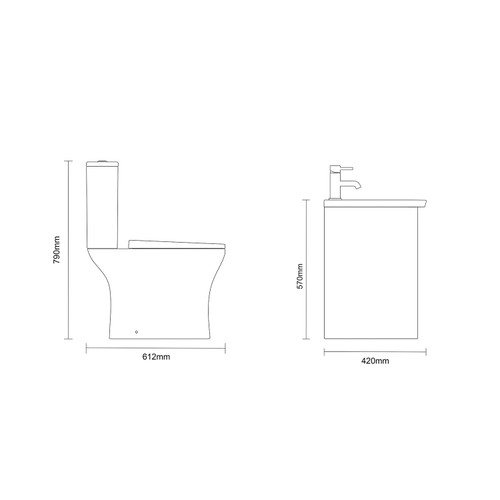 Montego Gloss White 500mm Wall Mounted 2 Drawer Vanity Unit and Kingston Toilet Suite with Arc Basin Dimensions Side