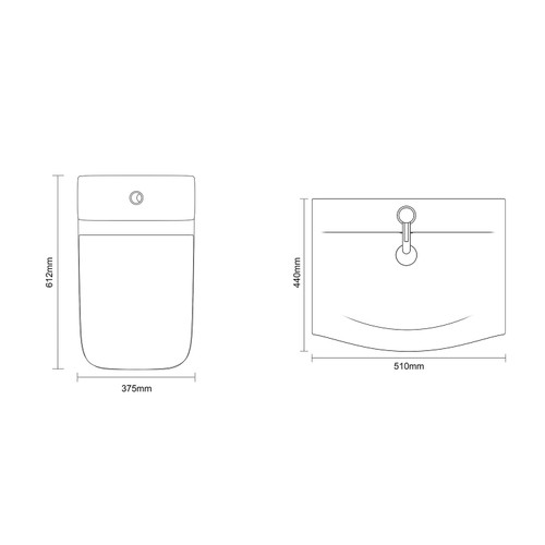 Montego Gloss White 500mm Wall Mounted 2 Drawer Vanity Unit and Kingston Toilet Suite with Arc Basin Dimensions Top