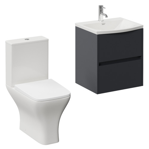 Montego Graphite Grey 500mm Wall Mounted 2 Drawer Vanity Unit and Kingston Toilet Suite with Arc Basin Left Hand View