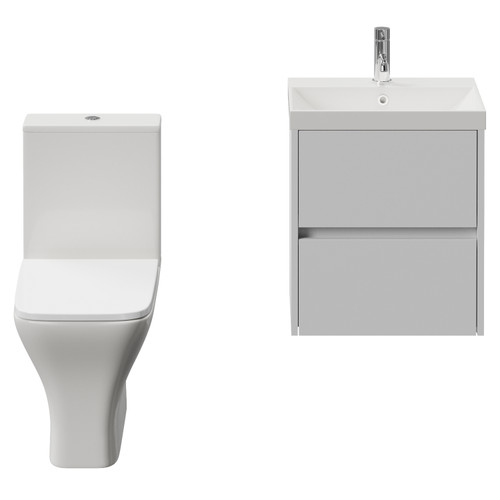 Montego Satin White 500mm Wall Mounted 2 Drawer Vanity Unit and Kingston Toilet Suite with Rimini Basin Front View