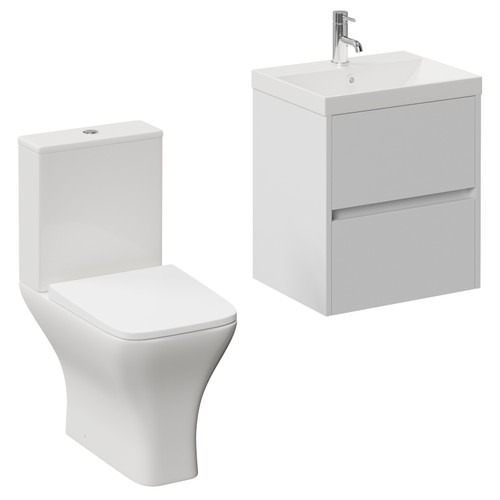 Montego Satin White 500mm Wall Mounted 2 Drawer Vanity Unit and Kingston Toilet Suite with Rimini Basin Left Hand View