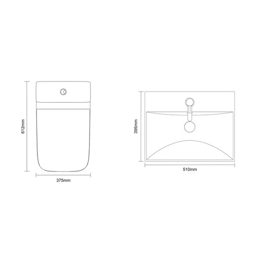 Montego Satin White 500mm Wall Mounted 2 Drawer Vanity Unit and Kingston Toilet Suite with Rimini Basin Dimensions Top