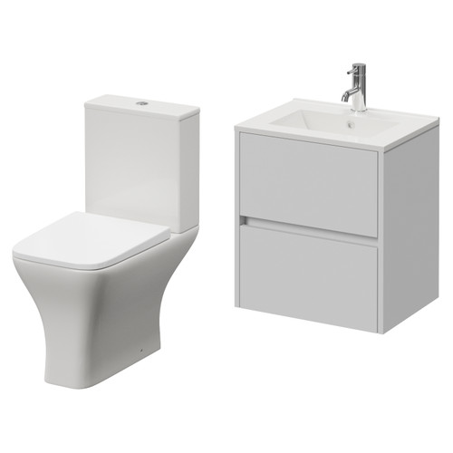 Montego Satin White 500mm Wall Mounted 2 Drawer Vanity Unit and Kingston Toilet Suite with Angel Basin Right Hand View