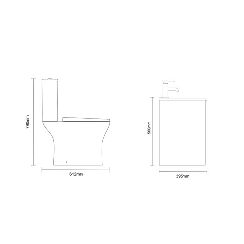 Montego Satin White 500mm Wall Mounted 2 Drawer Vanity Unit and Kingston Toilet Suite with Angel Basin Dimensions Side