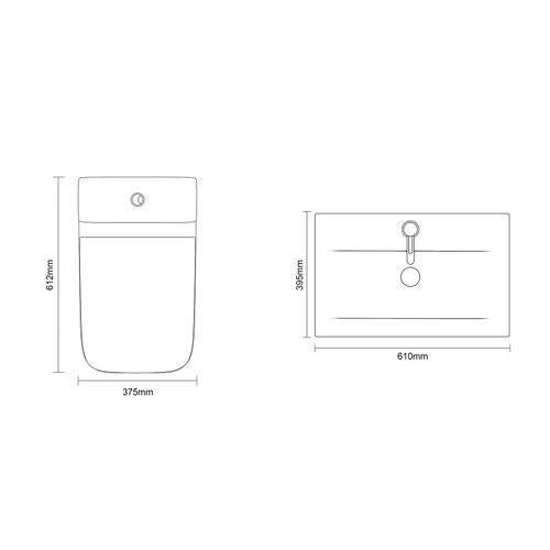 Montego Graphite Grey 600mm Wall Mounted 2 Drawer Vanity Unit and Kingston Toilet Suite with Glide Basin Dimensions Top