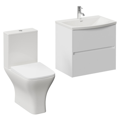 Montego Gloss White 600mm Wall Mounted 2 Drawer Vanity Unit and Kingston Toilet Suite with Arc Basin Left Hand View