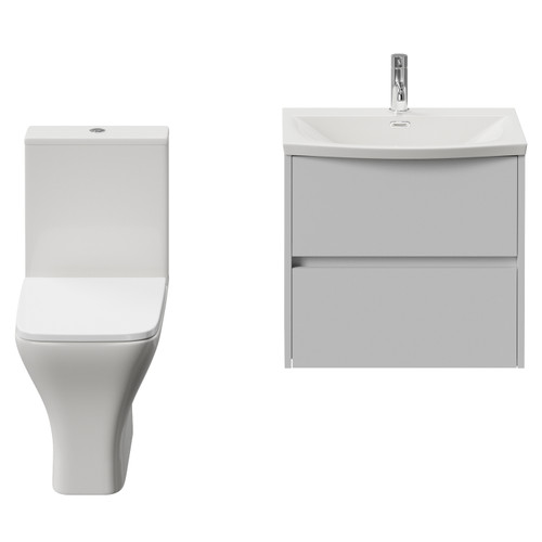 Montego Satin White 600mm Wall Mounted 2 Drawer Vanity Unit and Kingston Toilet Suite with Arc Basin Front View